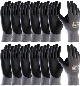 12 Pairs MaxiFlex Nitrile Palm Coated Work Gloves - Cut Resistance & Exceptional Grip for Multiple Applications, Safety Protective Gloves
