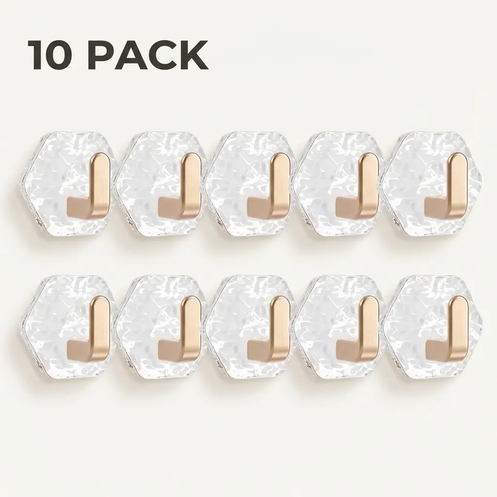 Decorative Self-Adhesive Wall Hooks, 10/20 Pack, No-Drill Hexagon Hooks for Jewelry, Keys and Small Accessories