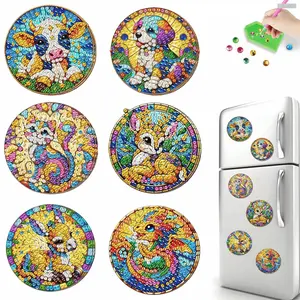 2D FLAT6Pcs 2D/Flat DIY Diamond Art Refrigerator Magnet Diamond Painting Fridge Magnets Crystal Sparkling Diamond Magnets Set for Refrigerator Mailbox Diamonds Painting Kits Includes All the Materials, Offering a Relaxing and Enjoyable Crafting Experience