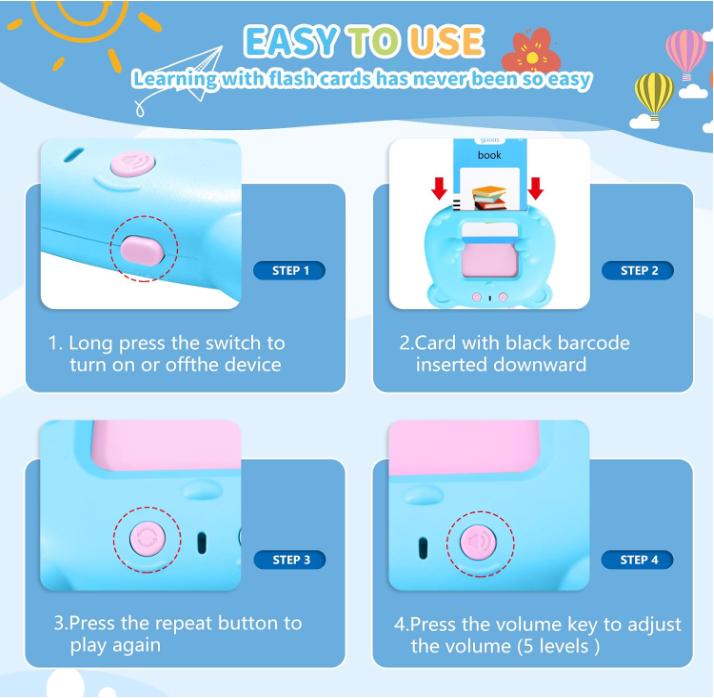Children’s early education talking flash card toy machine, pink and blue dual-color electronic word reader, 224 words, 112 double-sided flashcards, Montessori educational learning toy for boys and girls ages 2–6 Children’s early education talking flash card toy machine, pink and blue dual-color electronic word reader, 224 words, 112 double-sided flashcards, Montessori educational learning toy for boys and girls ages 2–6