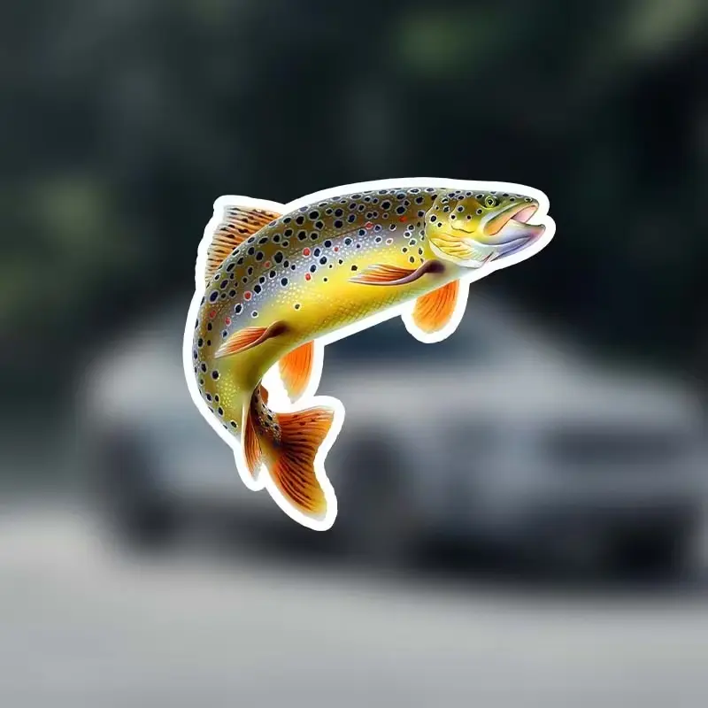 Jumping Brown Trout Vinyl Sticker, Spotted Brown Trout Wild Stream Fishing, Waterproof Die Cut Car Window Laptop Decor