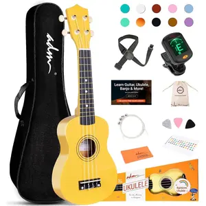 Ukulele for Beginners Hawaiian  Ukelele Kit for  Adult Student Starter Professional Ukalelee Pack Bundle with Free Lessons Gig Bag Strap Nylon String Tuner ( Yellow, 21 Inch)