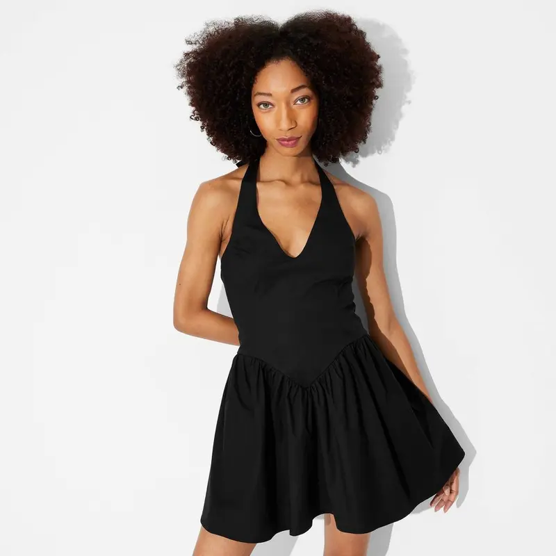 maxi length halter neck slit leg black dress Black Halter CrissCross Cut Out Ruched Slit Maxi Dress – Hot Miami Styles main image 0