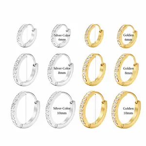 18K Gold Plated Stainless Steel Hypoallergenic Colorfast Environmentally Friendly Hoop Earrings Set with Cubic Zirconia Cartilage Snug Pierced Ears Comfortable Wear Versatile Fashion Jewelry Gift for Holiday Haul Christmas Birthdays Anniversaries