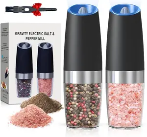Gravity Electric Salt and Pepper Grinder Set, Automatic Battery-Powered Mills with LED Light, Adjustable Coarseness, One-Hand Operation, Large Capacity Spice Shakers