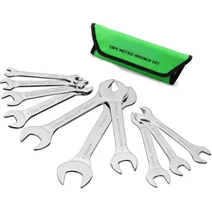 10 count Super-Thin Open End Wrench Set, CR-V Steel, Metric, 5.5x7mm to 24x27mm