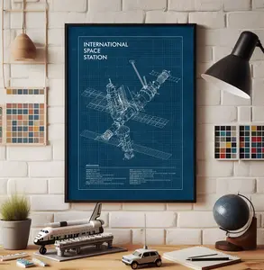 International Space Station, Blueprint Poster, Space Theme Poster, NASA, Astronomy, Aerospace Gift, Gift For Technology Enthusiasts, ISS, Home Decor