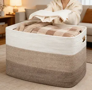 Large Blanket Basket, 21”X16”X12” Rectangle Woven Baskets Living Room Blanket Storage, With Handle Pillows, Blanket Organizing Area Dedicated Gradient Yellow Large Capacity Storage Basket Mother's Day gift