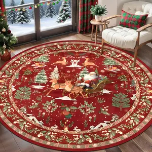 Christmas Round Carpet, Non-Slip Washable Soft Tree Santa Claus Rug, Home Decor Living Room Bedroom Sofa Table Mat, Home Decor Rugs