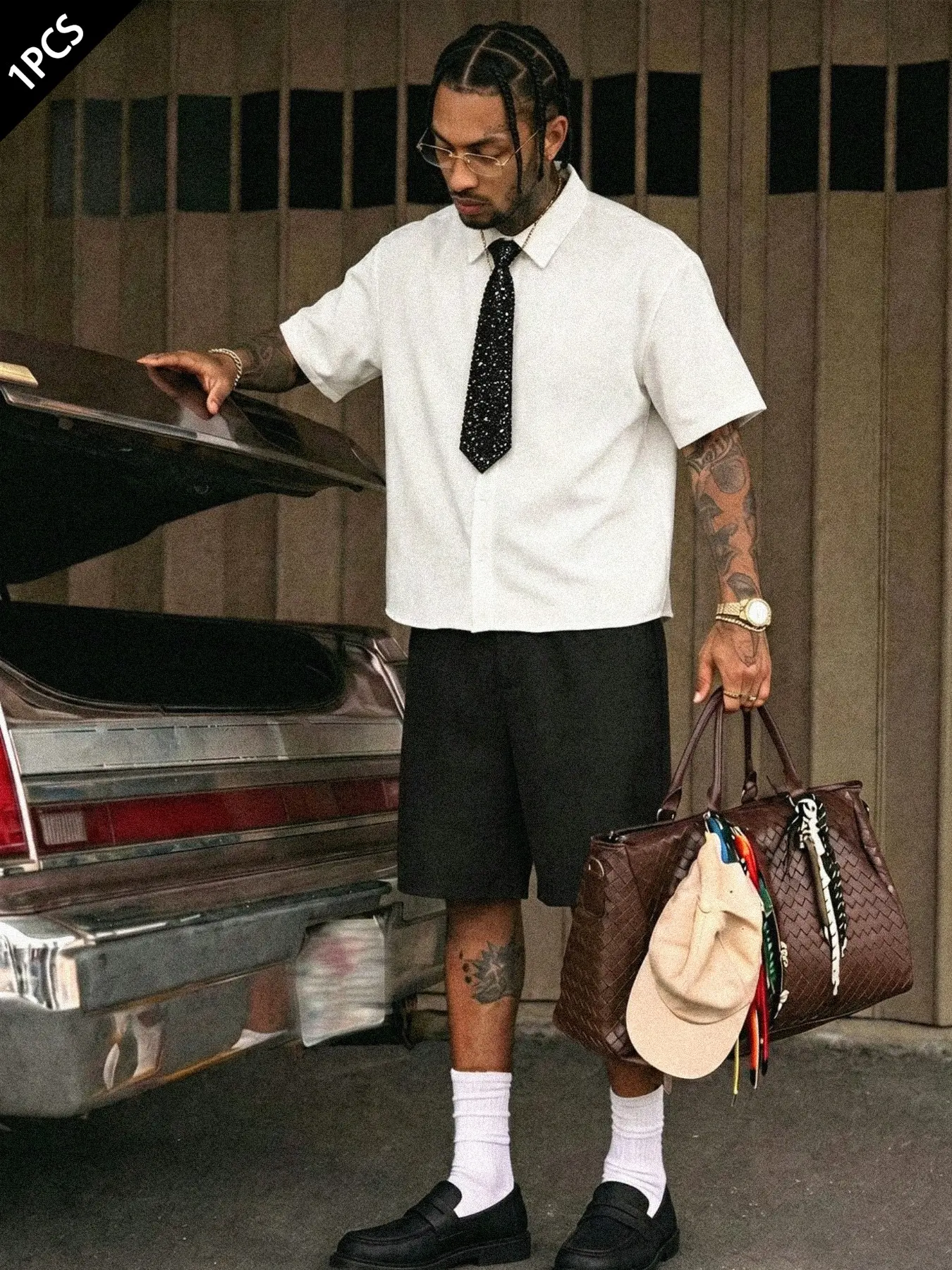 Men's Shirt and Tie Set: Featuring a pre-tied, sequin-embellished, Casual Comfy Tie and a lightweight, breathable shirt—perfect for a wide range of occasions, from nightclubs and parties to everyday street style.