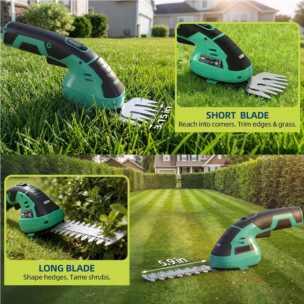 2 in 1 Grass Trimmer Hedge Shears Grass Cutter Rechargeable Lithium-Ion Battery and Type-C Cable Included CAordless Grass Shear & Shrubbery Trimmer Handheld 7.2V Electric