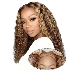 SuperNova 32" Highlight Glueless Wig 5x5 HD Lace Kinky Curly Human Hair Ombre 4/27 Honey Blonde 180% Density Ready to Wear