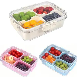 4 Compartment Snack Box with Lid, Reusable Snack Organizer Container for Fruits, Veggies, Candy & Nuts, Perfect for Party, Entertaining & Kitchen Storage Utensils White