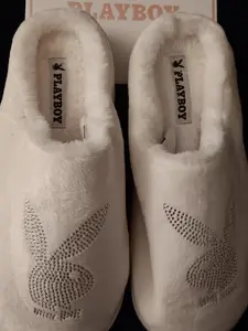 Playboy White Memory Foam Women's Slippers - Comfortable & Stylish Everyday Wear for Women