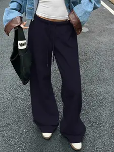 Women's Casual Low-Waist Straight Leg Joggers, Vintage Loose Fit, Drawstring Design, Suitable for Summer and Fall Daily Wear