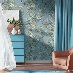 Spring Aesthetic Wallpaper with Birds and Flowers, Moisture-Proof Self-Adhesive Wall Paper, Easy Peel Off, Living Room Decor