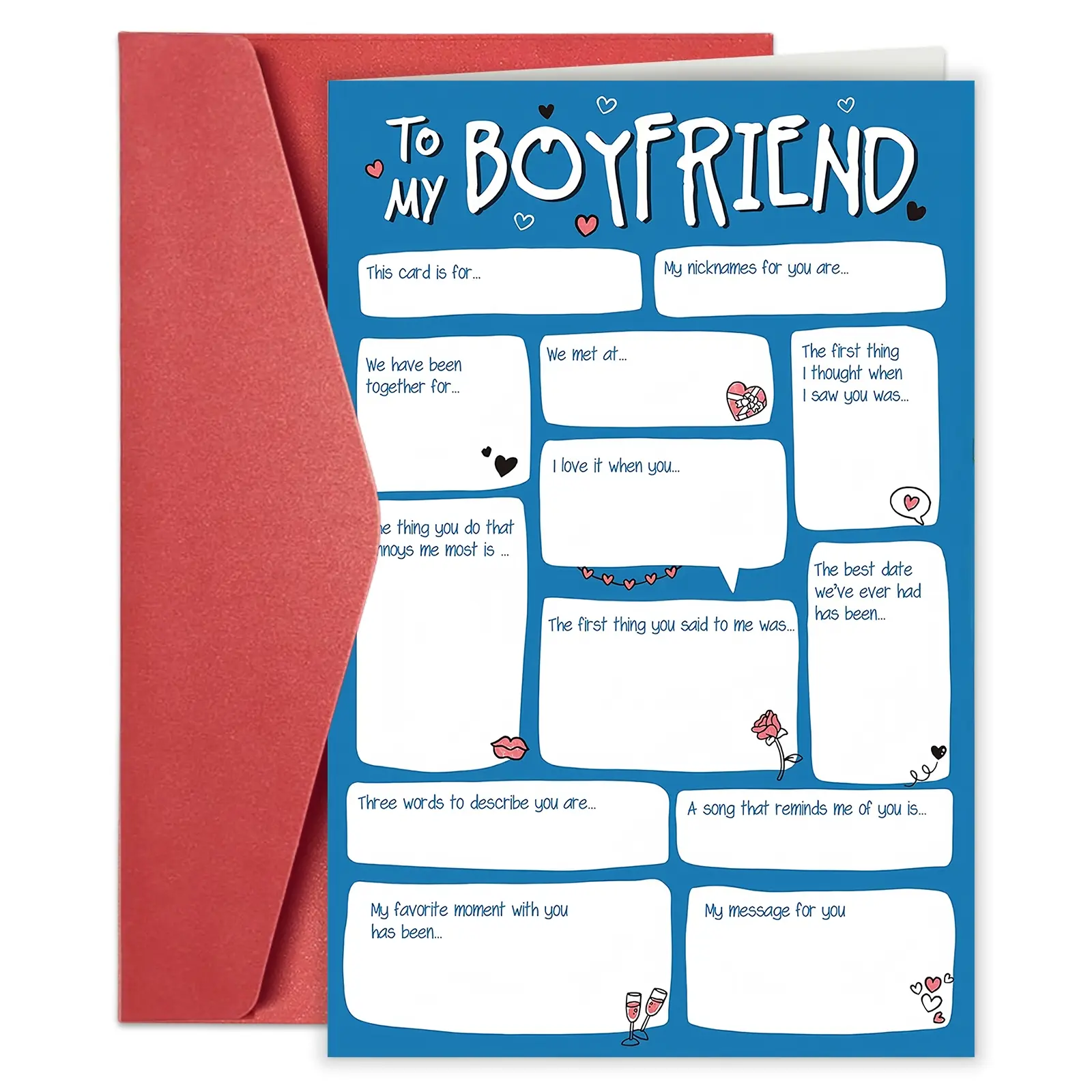 1PC Romantic Anniversary Card for Boyfriend, Valentine's Day Card, Custom Message Card, Fun and Heartfelt First Anniversary Memory Path, First Date Night Love Card