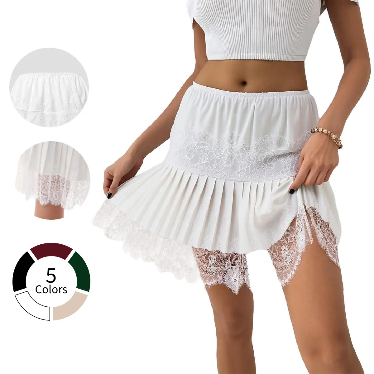 Chicovar Women's Lace Skirt Summer Floral Pleated Slip Skirt - Stretchy Waist, Ruffle Hem, Non-See-Through Soft Fabric - Boho Chic for Concert, Fashion Casual Wear,Cow Girl, Westernfashion, NO Shorts, Summervibes