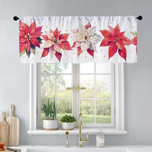 1pc Christmas and New Year printed kitchen curtains Christmas Poinsettia  garland border, Wa curtains valance window treatment living room bedroom home decor 54 x 18 inch