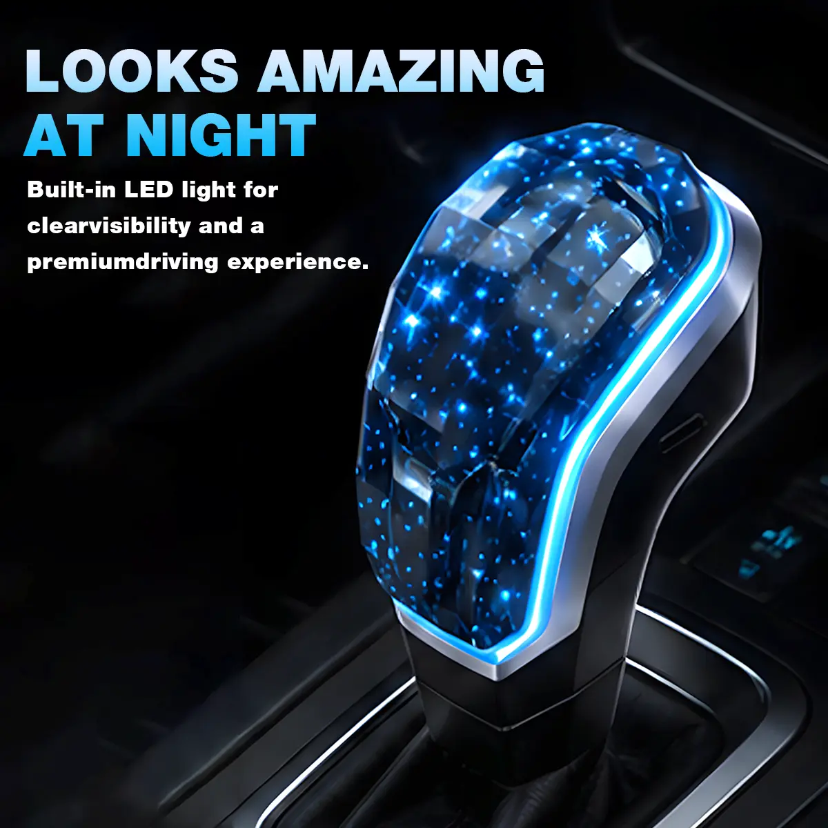 Universal LED Crystal Gear Shift Knob, 7-Color RGB Touch Activated Illuminated Shifter, Rechargeable Diamond-Cut Gear Lever Handle, Car Interior Accessories for Most Automatic Vehicles