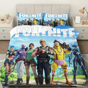 3PCS Duvet Cover Set, 1 Duvet+2 Pillowcases(Without filler), Gaming Battle Royale Heroes Adventure Action theme, Birthday bedding set, Fortnite Comfortable Suitable for decoration Bedroom Dorm Man Cave Teen Room.
