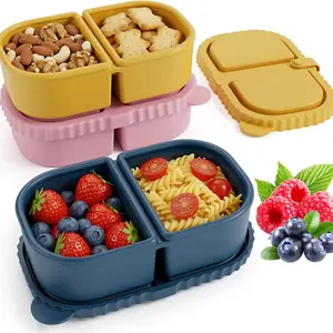 Silicone Reusable Snack Containers with Lids - 8 oz Double Compartment Snackle Box for Kids & Adults, BPA-Free & Leakproof, Small for Dressing, Snacks, School, Office, Picnic