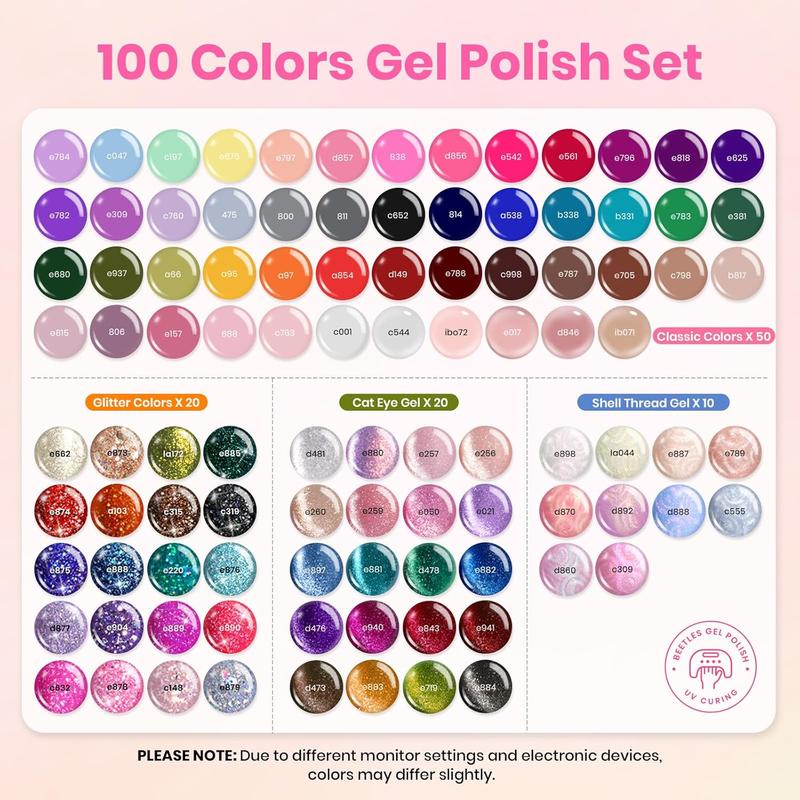 Beetles 100Colors Gel Nail Polish Set, DIY Nails at home Gift for girl Gift for woman gel x nails Nailcare Glitter Glue Cosmetic Cutics  Fall Nail Halloween Nail Black Friday Winter Nail Christmas Gift