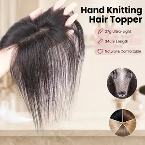 EC Hair Topper for Women–27g Lightweight Hand Knitting Topper for Thinning Hair,7.5×11cm Lace Base,Instant Daily Volume Hair loss&Cover gray hair,Rich gradient Colors