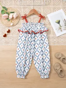 1pcs Girls' Summer Casual One-Piece Floral Pattern Jumpsuit, Fashionable and Comfortable Kids' Clothing, Versatile and Trendy for Girls