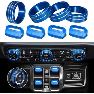 8Pcs Button Knob Cover for Jeep Wrangler JL JLU 2018-2025 2026 & Gladiator JT 2020-2025 2026 Accessories, JL Window Switch Button Cover Volume Radio Air Conditioner Headlight Switch Knob Cover (Blue)