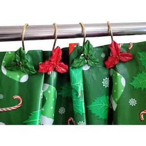 Home Fashion Xmas Decorative Poinsettia Flower Shower Rins Set of 12 Rust Vintage Flower and Leaf Shower Pack of 12