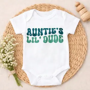 Cotton Baby Bodysuit Auntie's Lil' Dude Print 100% Pure Cotton Non-Irritating Snap Closure Breathable Perfect For Gifting & Everyday