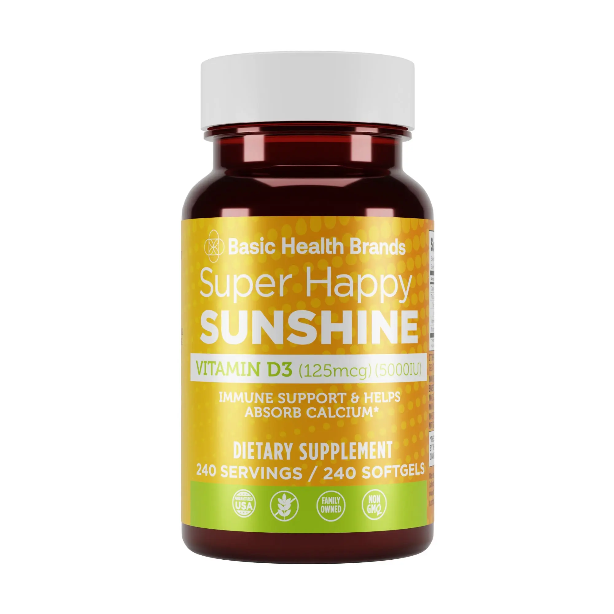 Basic Health Brands® Happy Sunshine Vitamin D3, 5000 IU, 240-Count