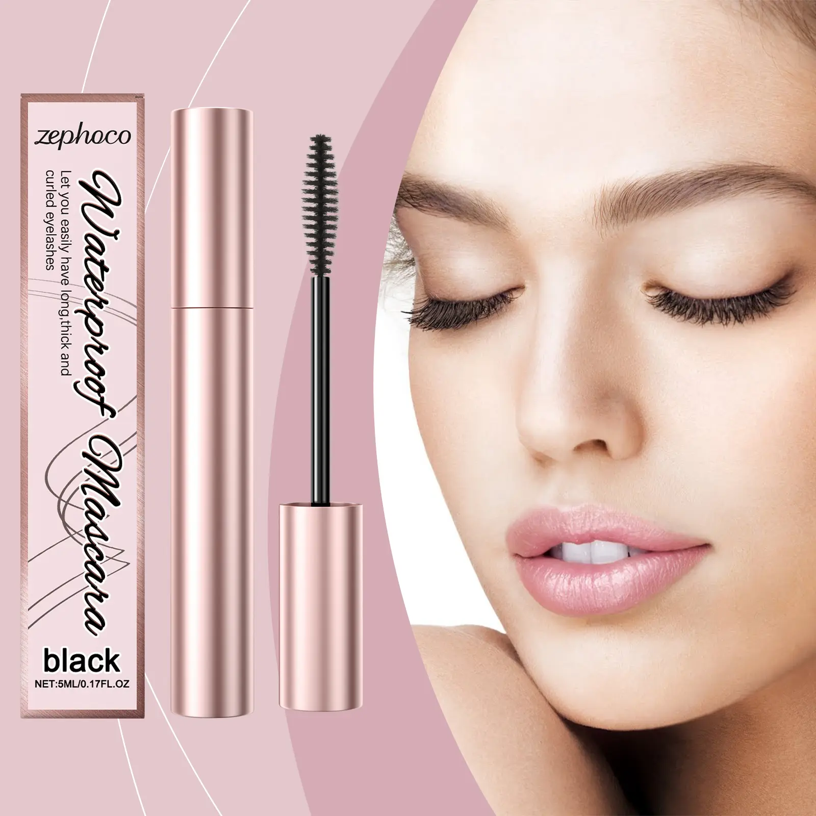 zephoco Black Curl Mascara, Waterproof Slim Curl Curl Non-Smudding Natural Long Lasting Mascara