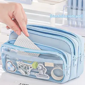 Portable Multi-function Pencil Case Creative Simple Transparent Stationery Storage Bag School Students, Office Large-capacity Storage Supplies, Ideal Holiday Gifts