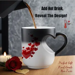Magic Color Changing Mug Heart, Thermosensitive Ceramic Mug, 11 Oz/330 Ml, Valentine's Day Gift for Her, Mom, Lover, Romantic Gift