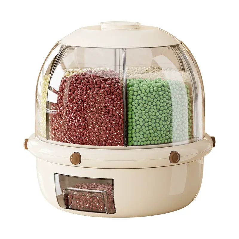 Multi Insect Bin Rotating Multi Grain Storage Bin with 6 Compartments Airtight Lid ...