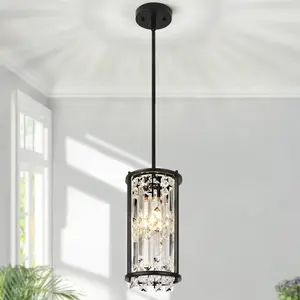 Crystal Mini Pendant Light, Modern Cylinder Chandelier for Kitchen Island, Bathroom, Hallway & Entryway，E26，Bulb not included