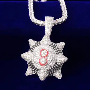 Men's Hip Hop Spiked Ball 8 Pendant Necklace |   Copper Plated with CZ |   Trendy Bling for Urban Hip Hop Kings