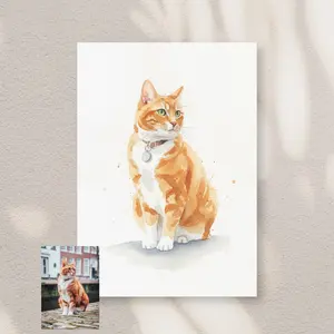 Watercolor Personalized Memorize Pet Canvas Wall Decor Custom Pet Portrait Home Decor Wood Material High Quality