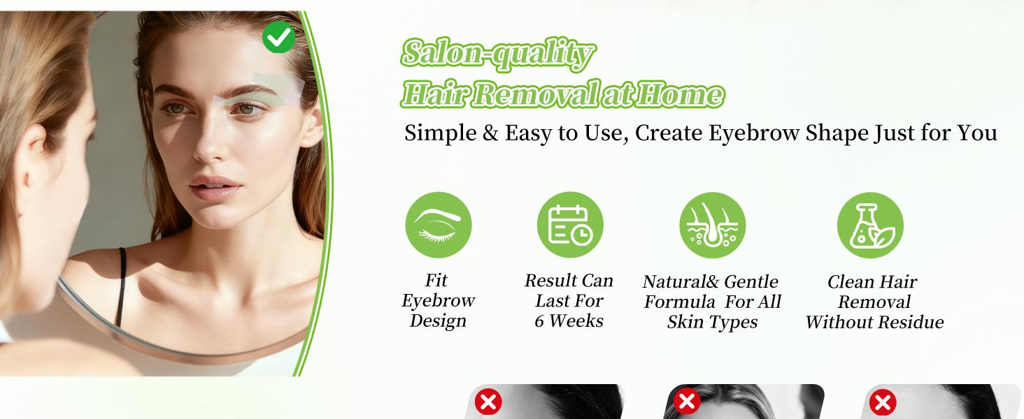 Eyebrow Wax Strips - 56-Strip Eyebrow & Upper Lip Hair Remover with 4 Soothing Wipes | Natural Beeswax Formula | Painless At-Home Hair Removal for Women & Sensitive Skin | Lasts 6 Weeks