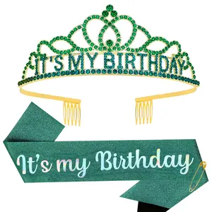Birthday Crown with Glitter Its My Birthday Sash and Gold Tiara for Adult Women Birthday Girl, Great for Birthday Parties and Favors