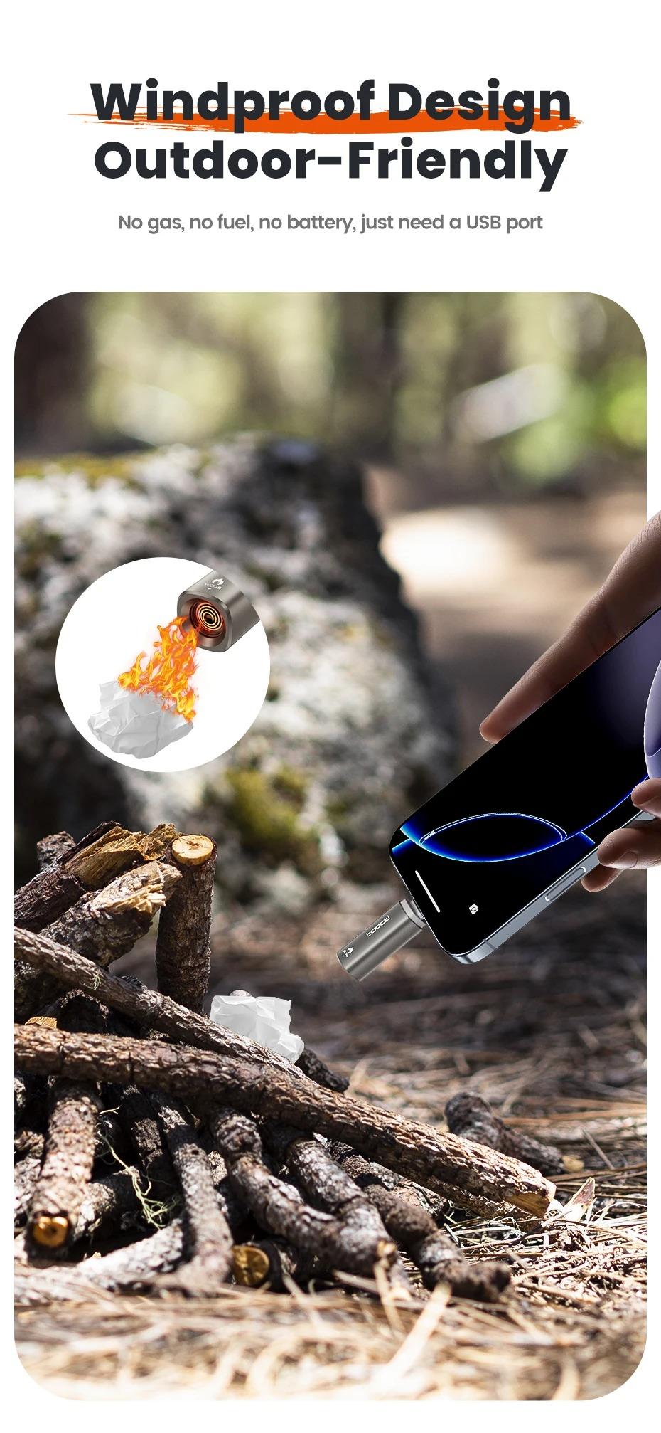 Unisex Modern USB-C Mini Electric Lighter - Plug&Play, Blow-to-Light, Flameless, Windproof, Fast Ignition with Tungsten Wire, Smart Auto-Off, Overheat Prevention, Universal Power for Camping & Hiking, Outdoor Camping, Prevents Overheating