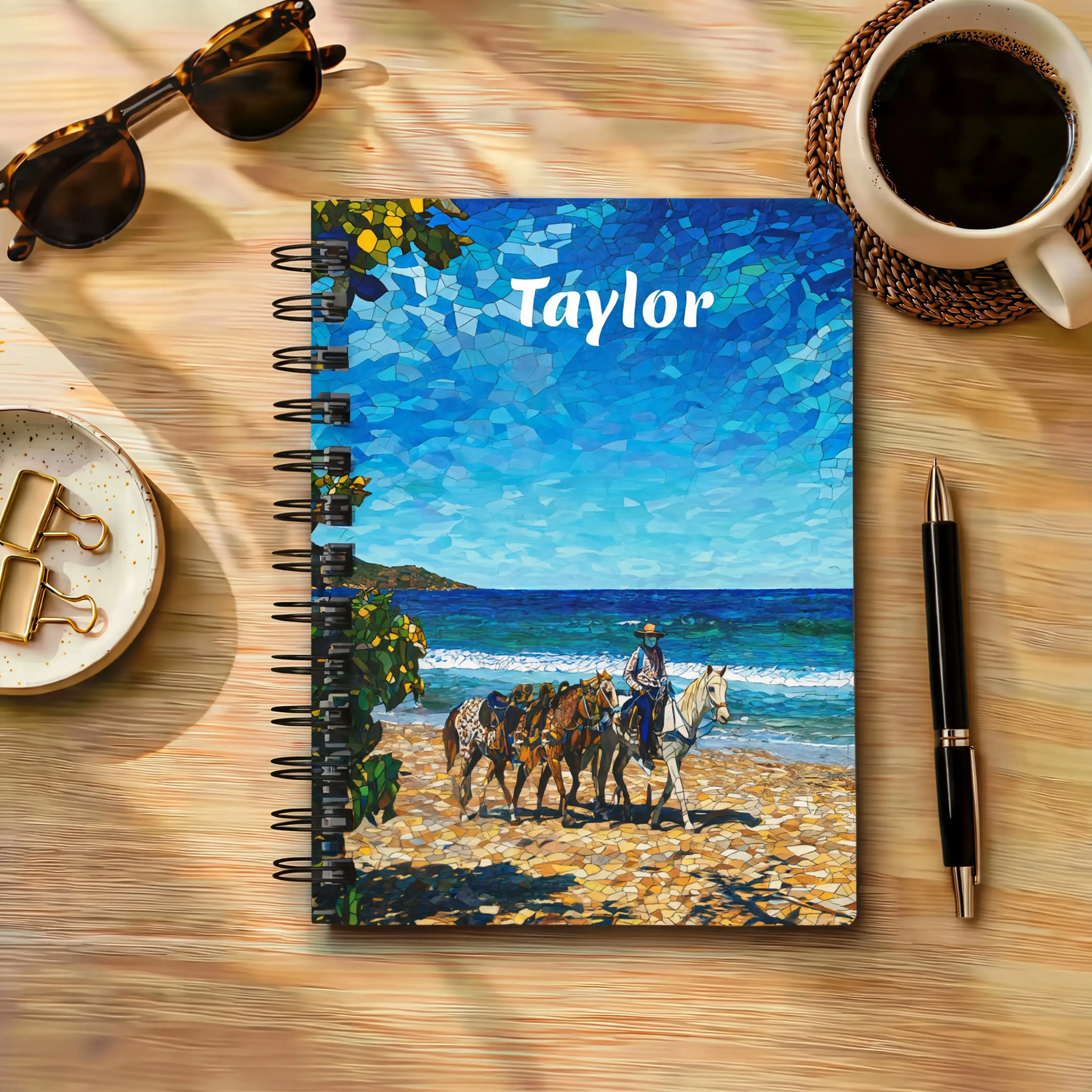 Costa Rica Beaches Custom Horse Mosaic Spiral Journal | Spiral Notebook 5x7 | Horse Mosaic | Animal Lover Gift | Lined Writing Journal