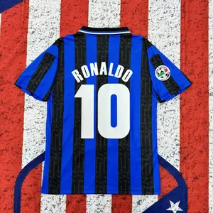 97/98  Home Serie A Short Sleeve Top No.10 Ronaldo Luiz Vintage Soccer Jerseys