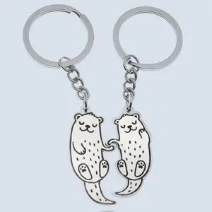 Stainless Steel Otter Matching Keychain Funny Gift for Couples or Best Friends Valentine's day Anniversary Birthday