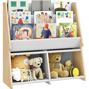 Kids Bookshelf, Book Shelf for Kids Room with Toy Storage Organizer, Kids Book Rack Storage, Toddler Bookshelf, Children Bookcase, Book Display Shelf for Boys Girls, Natural and White WN49CW01
