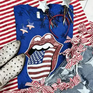 American Flag Mouth Sequin Patch