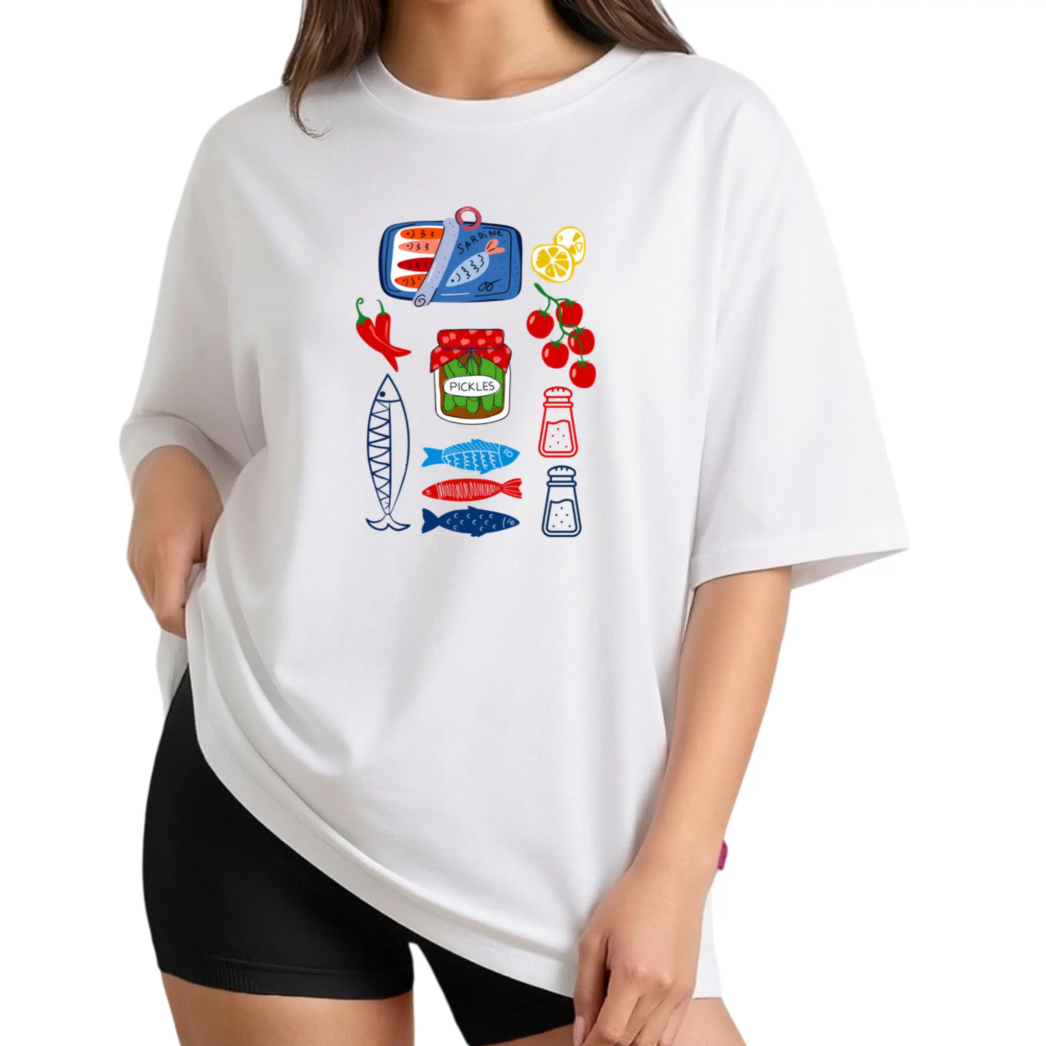 Vintage Sardine Tinned Fish Graphic Tee Pickles Aesthetic Summer Shirt Unisex  Cotton Oversized Foodie T-Shirt Cute Mediterranean Vibe Casual Short Sleeve Top