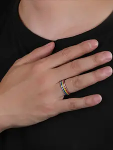 1pc Fashion Stainless Steel Rainbow Stripe Pattern Ring, Men's Style, Suitable for Proud Month Wear, Daily Decoration, Wedding Anniversary Ring